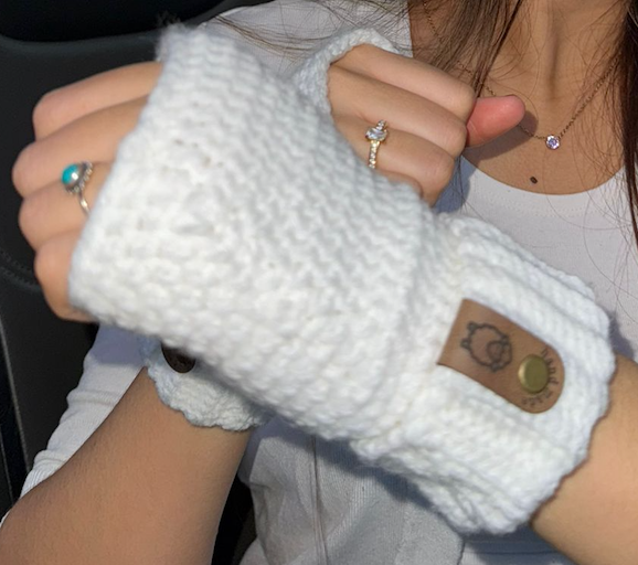 Handmade White Knit Mittens
